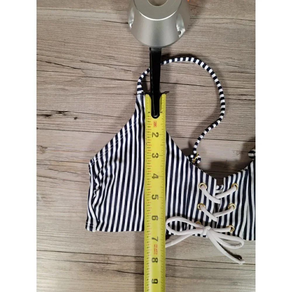 Xhilaration Juniors' Lace-up Front Blue Stripe Bikini Top Sz M